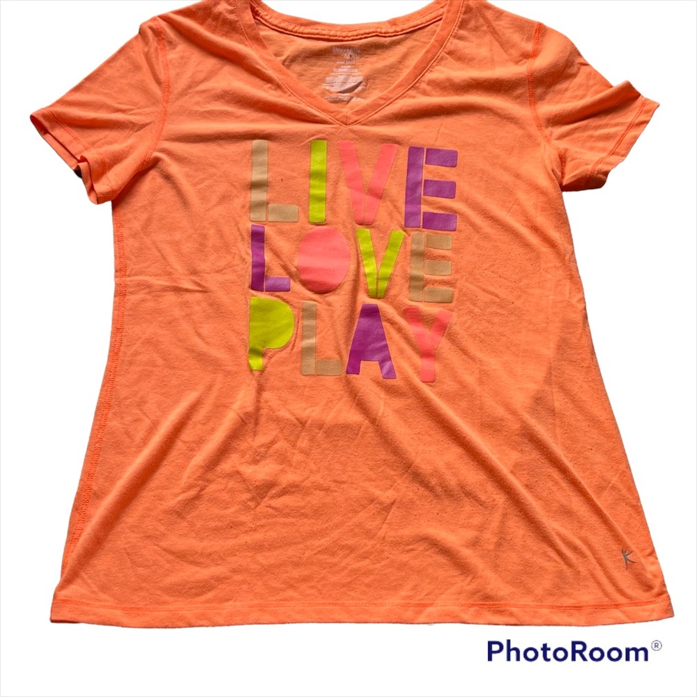 Danskin neon orange colorful graphics short sleeve tee size medium